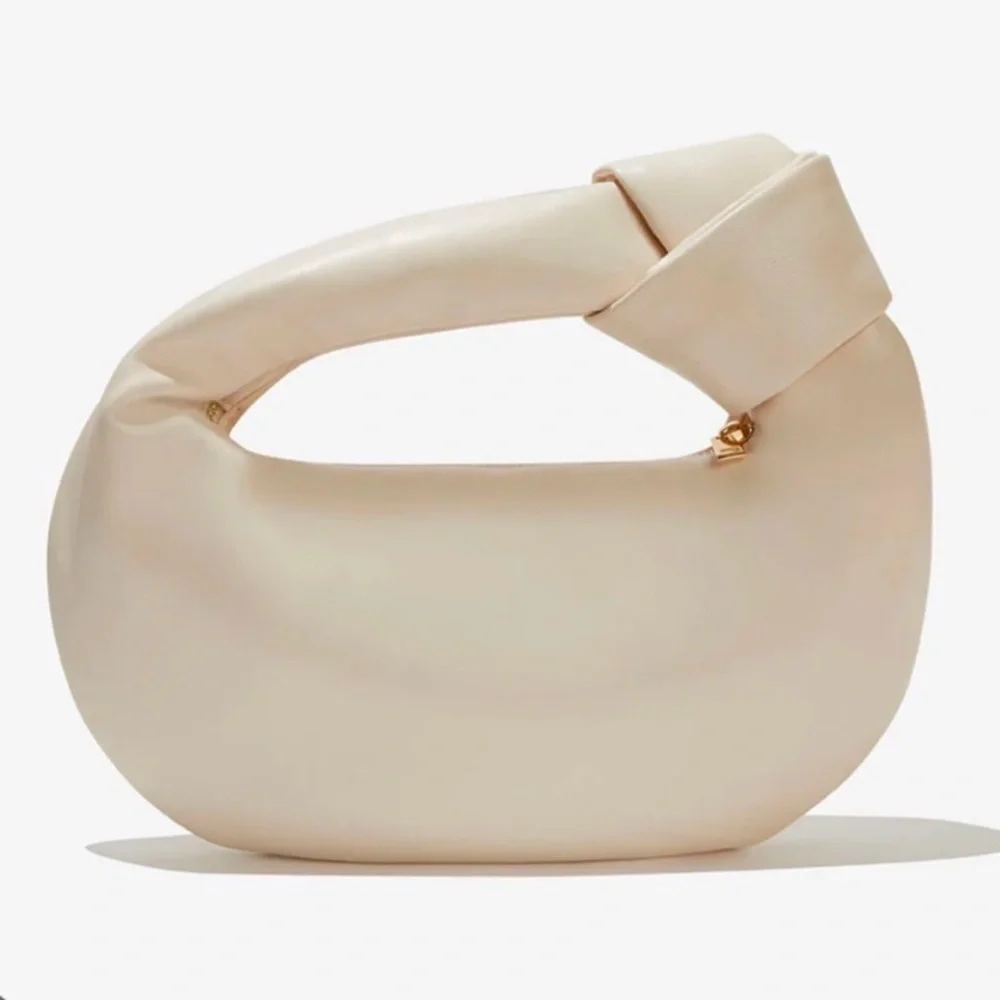 Melie Bianco Alexandra Cream Vegan‎ Top Knot Handle Crescent Hobo Bag Minimalist